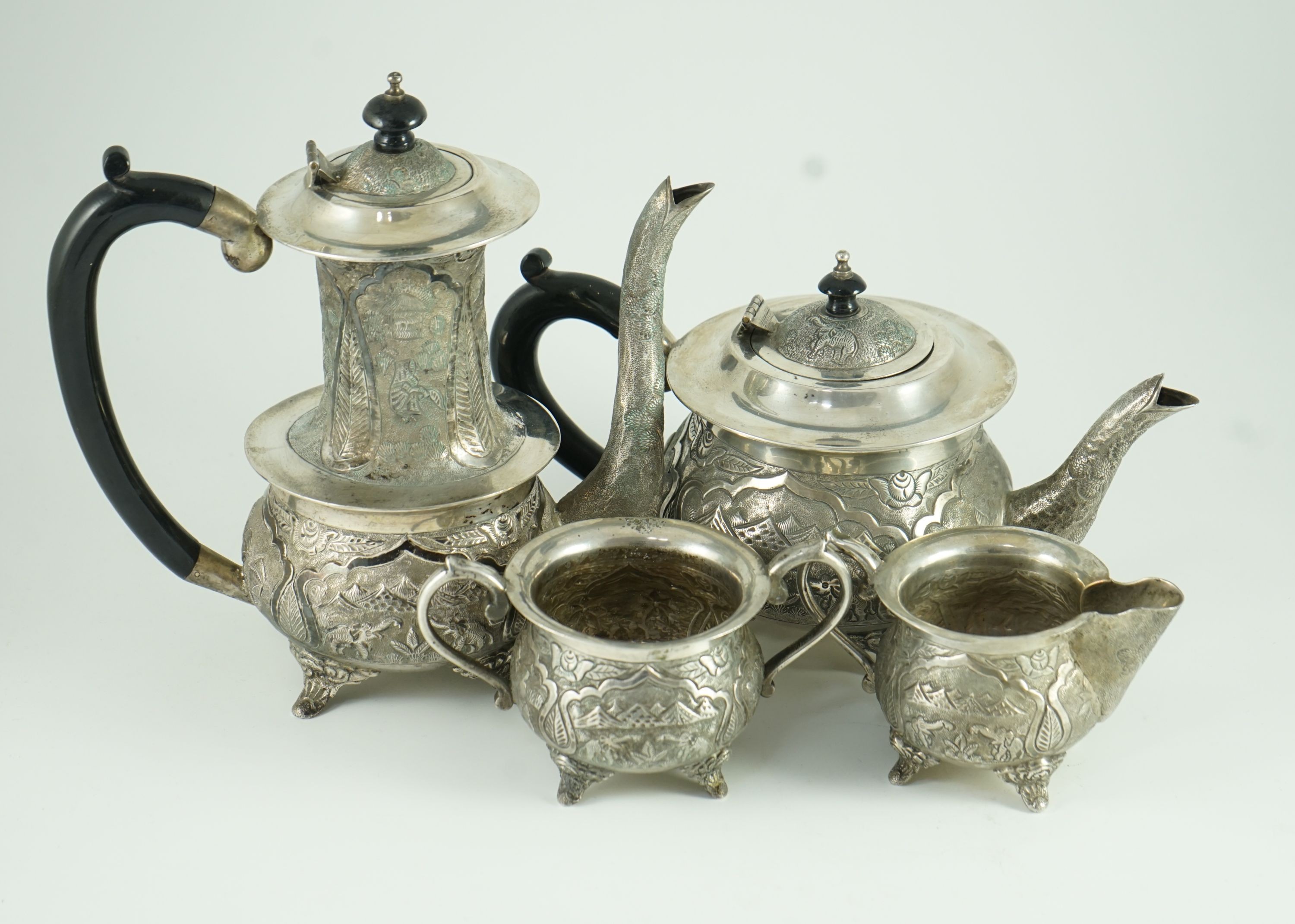 A 20th century Indian four piece silver tea and coffee service